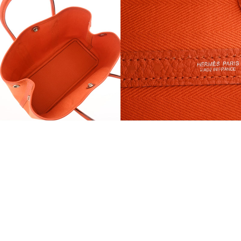 HERMES エルメス ガーデンパーティ TPM オレンジ □Q刻印(2013年頃) レディース トワルシェブロン ハンドバッグ ABランク 中古 銀蔵