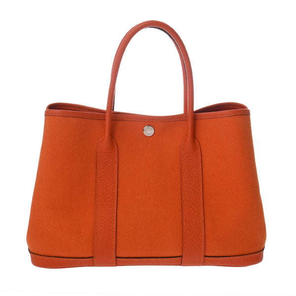 HERMES エルメス ガーデンパーティ TPM オレンジ □Q刻印(2013年頃) レディース トワルシェブロン ハンドバッグ ABランク 中古 銀蔵