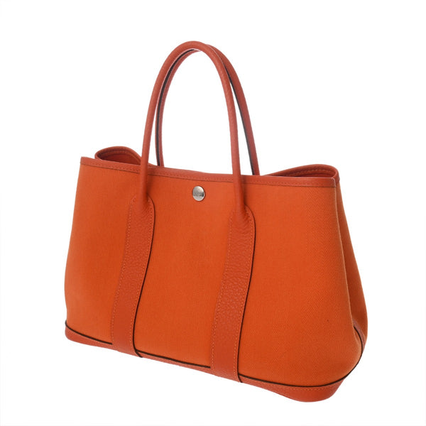 HERMES エルメス ガーデンパーティ TPM オレンジ □Q刻印(2013年頃) レディース トワルシェブロン ハンドバッグ ABランク 中古 銀蔵