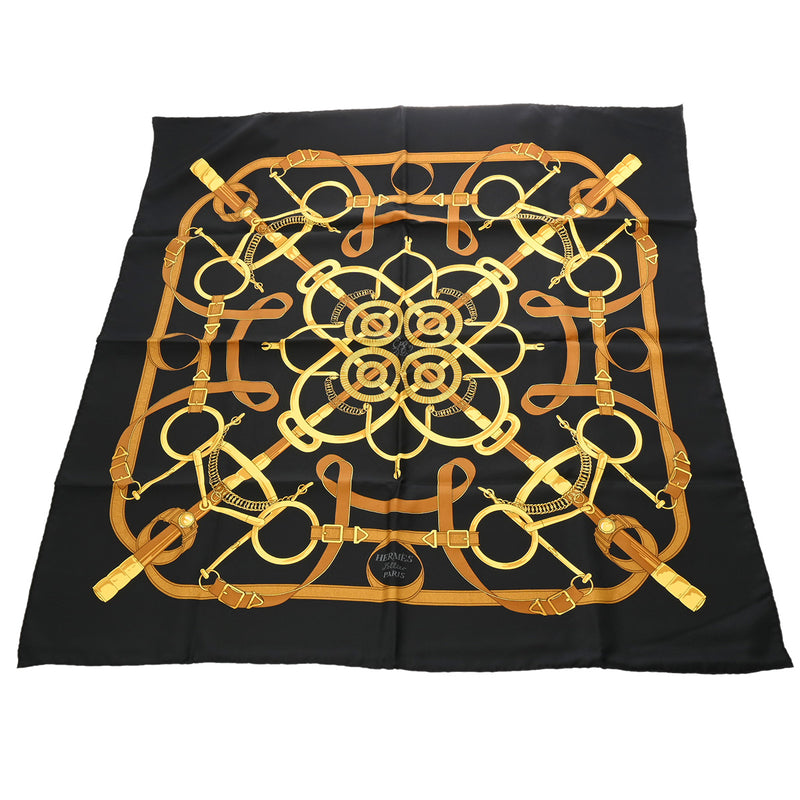 HERMES エルメス カレ90 EPERON DOR ブラック/ゴールド レディース シルク100％ スカーフ Aランク 中古 銀蔵