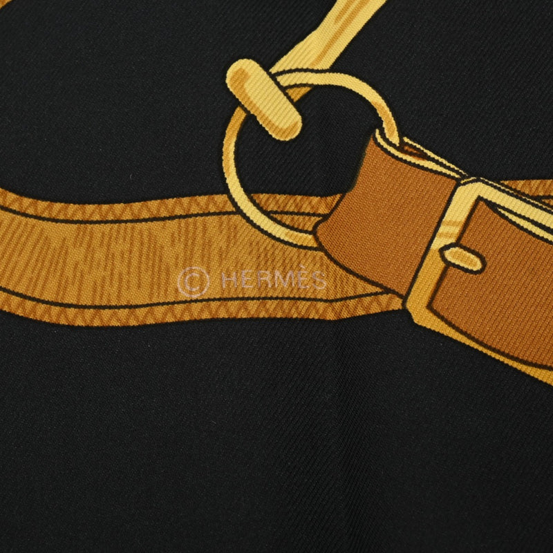 HERMES エルメス カレ90 EPERON DOR ブラック/ゴールド レディース シルク100％ スカーフ Aランク 中古 銀蔵