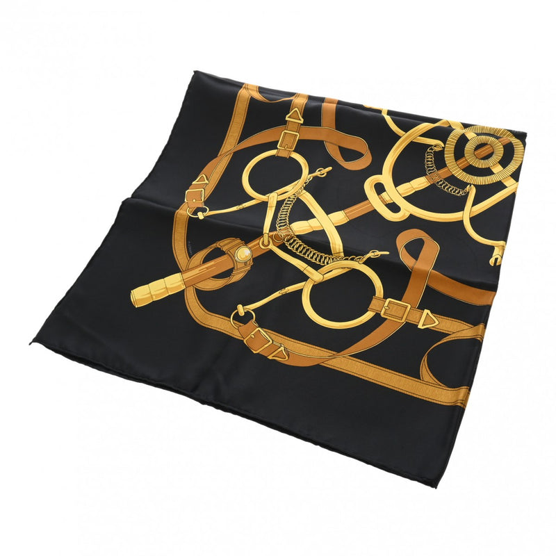 HERMES エルメス カレ90 EPERON DOR ブラック/ゴールド レディース シルク100％ スカーフ Aランク 中古 銀蔵