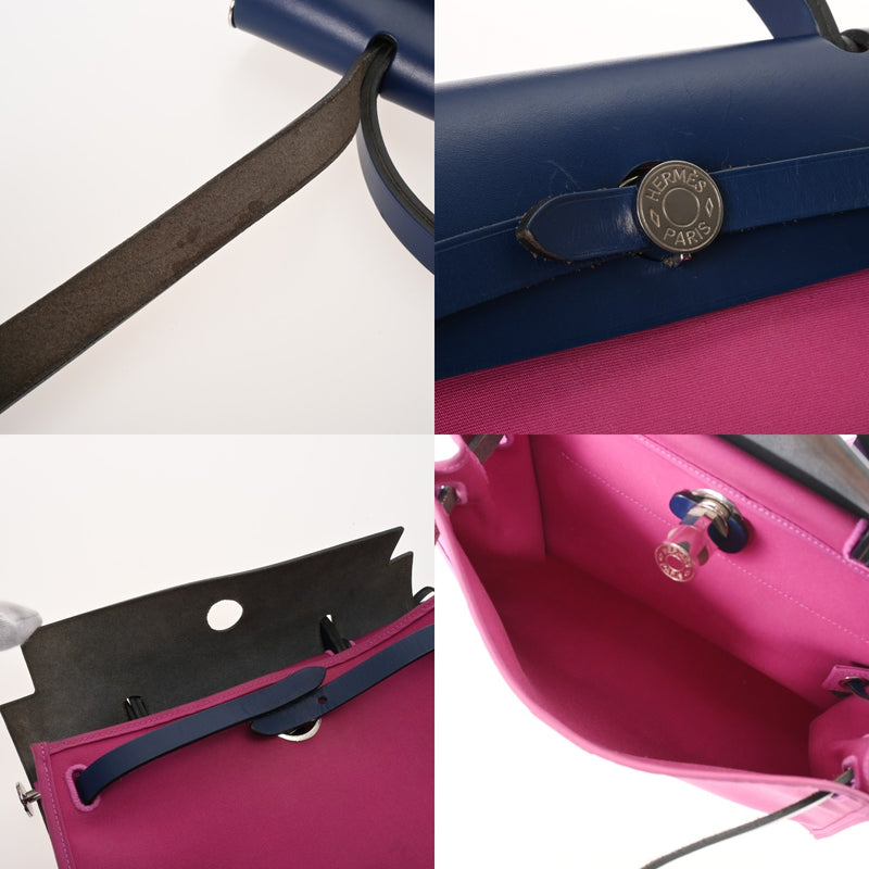 HERMES エルメス エールバッグ ジップ PM マグノリア/ブルー系 C刻印(2018年頃) レディース トワルミリタリー/ヴァッシュハンター 2WAYバッグ Bランク 中古 銀蔵