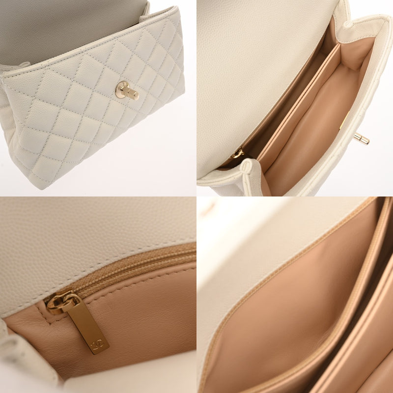 CHANEL シャネル マトラッセ トップハンドルフラップ XS 2WAY ホワイト A92990 レディース キャビアスキン ハンドバッグ Aランク 中古 銀蔵