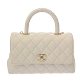 CHANEL シャネル マトラッセ トップハンドルフラップ XS 2WAY ホワイト A92990 レディース キャビアスキン ハンドバッグ Aランク 中古 銀蔵