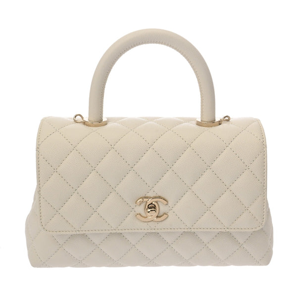 CHANEL シャネル マトラッセ トップハンドルフラップ XS 2WAY ホワイト A92990 レディース キャビアスキン ハンドバッグ Aランク 中古 銀蔵