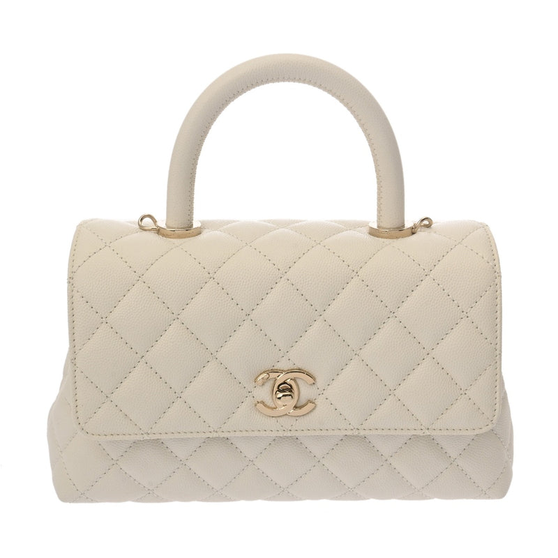CHANEL シャネル マトラッセ トップハンドルフラップ XS 2WAY ホワイト A92990 レディース キャビアスキン ハンドバッグ Aランク 中古 銀蔵