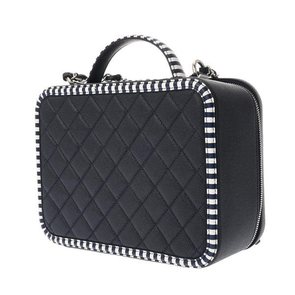 CHANEL シャネル マトラッセ CCフィリグリー ネイビー/ホワイト レディース キャビアスキン バニティバッグ ABランク 中古 銀蔵