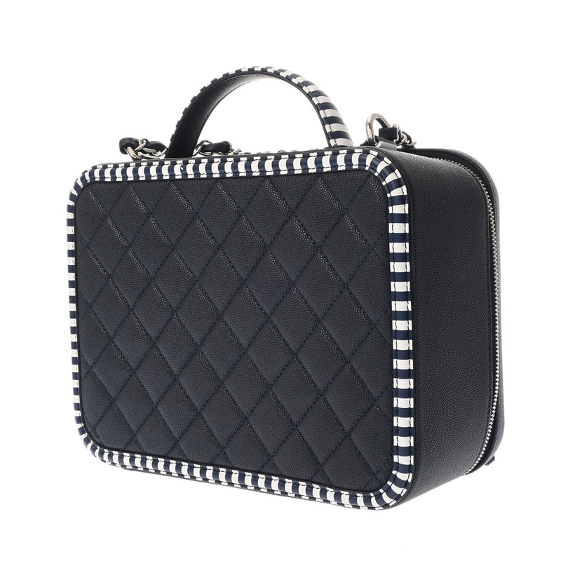 CHANEL シャネル マトラッセ CCフィリグリー ネイビー/ホワイト レディース キャビアスキン バニティバッグ ABランク 中古 銀蔵