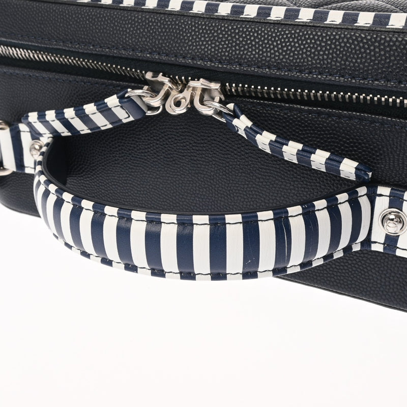 CHANEL シャネル マトラッセ CCフィリグリー ネイビー/ホワイト レディース キャビアスキン バニティバッグ ABランク 中古 銀蔵