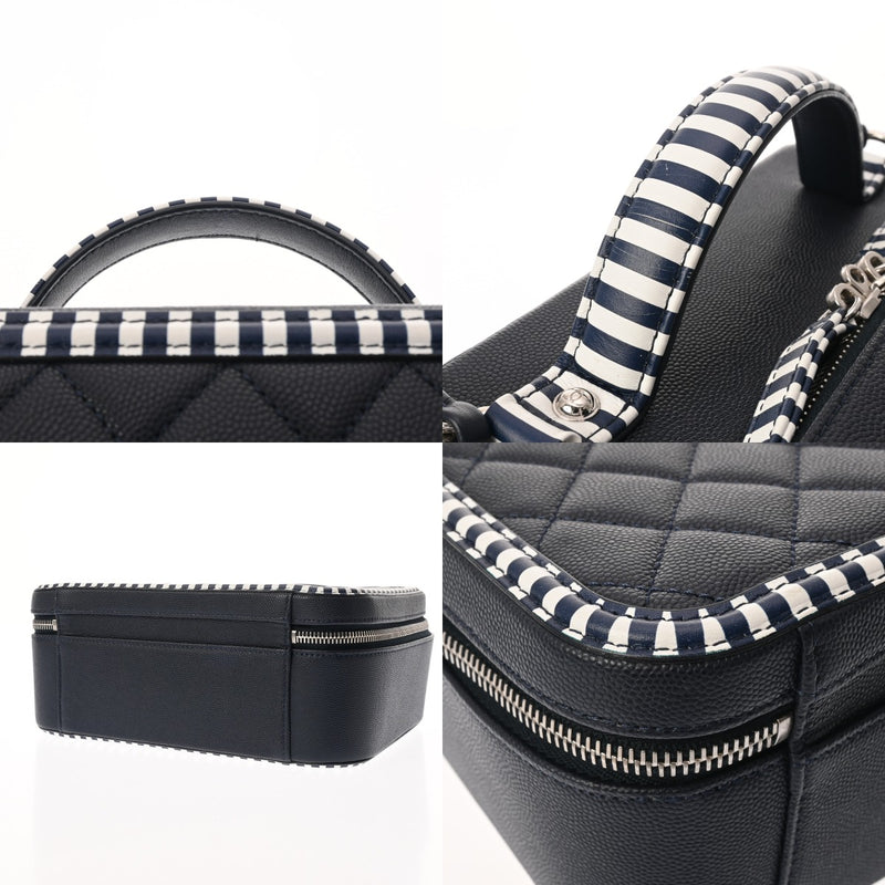 CHANEL シャネル マトラッセ CCフィリグリー ネイビー/ホワイト レディース キャビアスキン バニティバッグ ABランク 中古 銀蔵