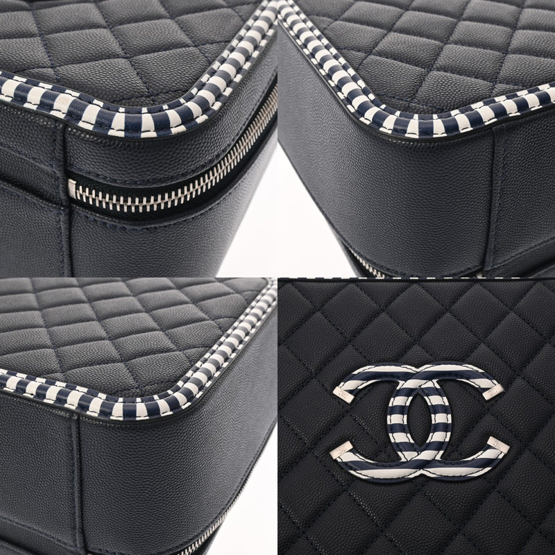 CHANEL シャネル マトラッセ CCフィリグリー ネイビー/ホワイト レディース キャビアスキン バニティバッグ ABランク 中古 銀蔵