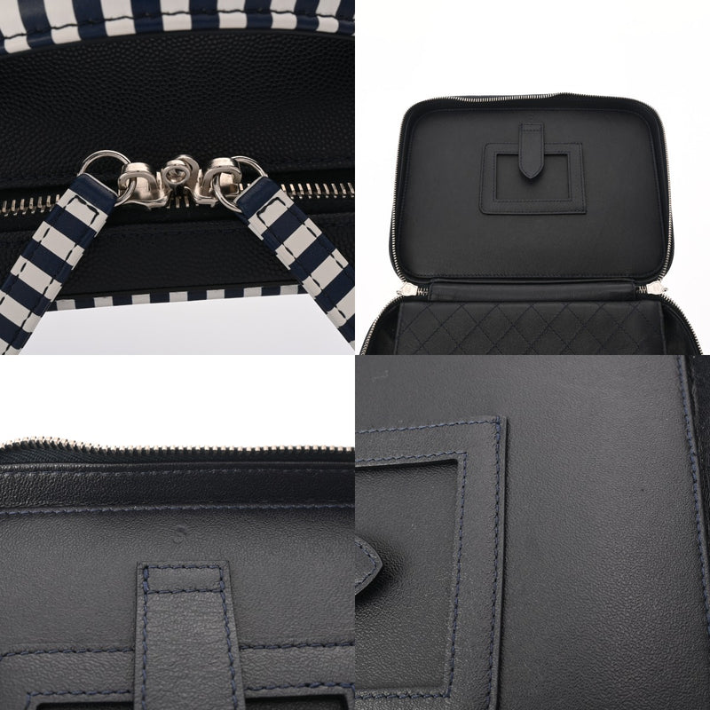 CHANEL シャネル マトラッセ CCフィリグリー ネイビー/ホワイト レディース キャビアスキン バニティバッグ ABランク 中古 銀蔵