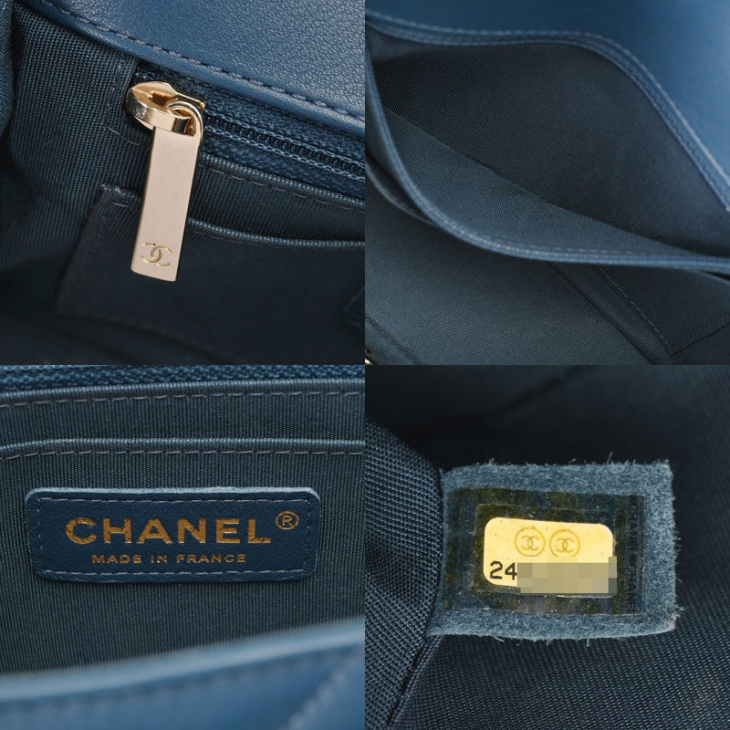 CHANEL シャネル Vステッチ チェーンショルダー 20cm ブルー レディース ラムスキン ショルダーバッグ ABランク 中古 銀蔵