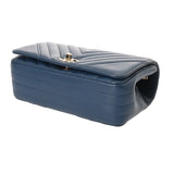 CHANEL シャネル Vステッチ チェーンショルダー 20cm ブルー レディース ラムスキン ショルダーバッグ ABランク 中古 銀蔵