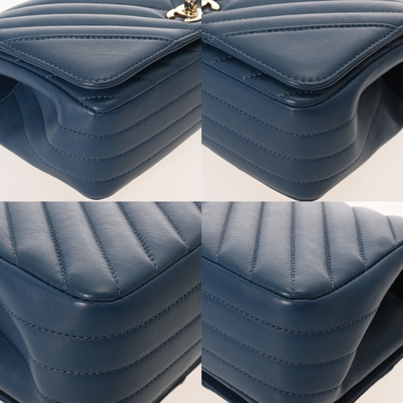 CHANEL シャネル Vステッチ チェーンショルダー 20cm ブルー レディース ラムスキン ショルダーバッグ ABランク 中古 銀蔵