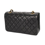 CHANEL シャネル フルフラップ チェーンショルダー 23cm ブラック レディース ラムスキン ショルダーバッグ ABランク 中古 銀蔵