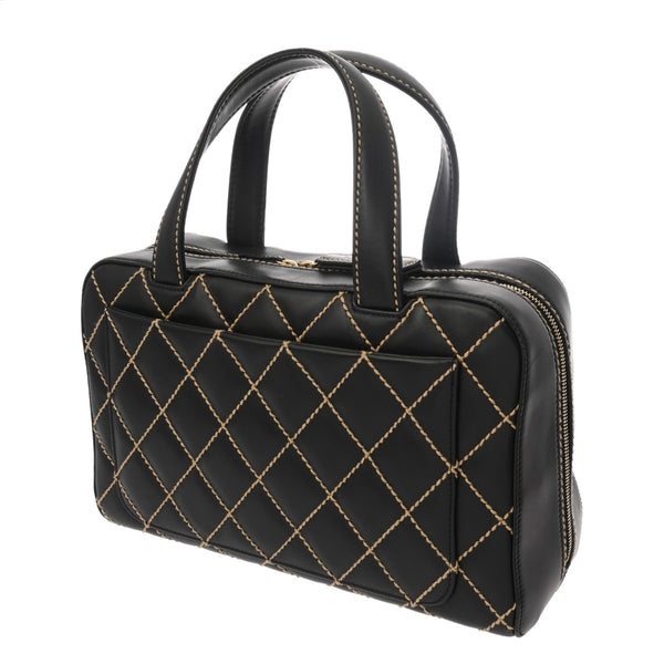 CHANEL シャネル ワイルドステッチ ミニボーリングバッグ ブラック レディース カーフ ハンドバッグ ABランク 中古 銀蔵