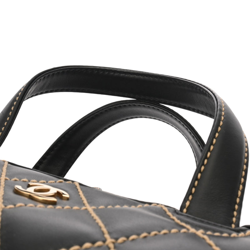 CHANEL シャネル ワイルドステッチ ミニボーリングバッグ ブラック レディース カーフ ハンドバッグ ABランク 中古 銀蔵