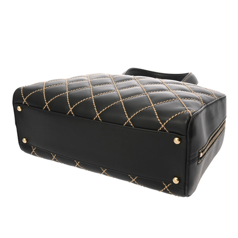 CHANEL シャネル ワイルドステッチ ミニボーリングバッグ ブラック レディース カーフ ハンドバッグ ABランク 中古 銀蔵