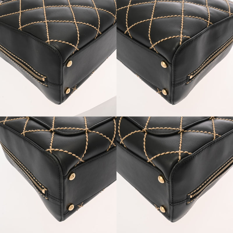 CHANEL シャネル ワイルドステッチ ミニボーリングバッグ ブラック レディース カーフ ハンドバッグ ABランク 中古 銀蔵