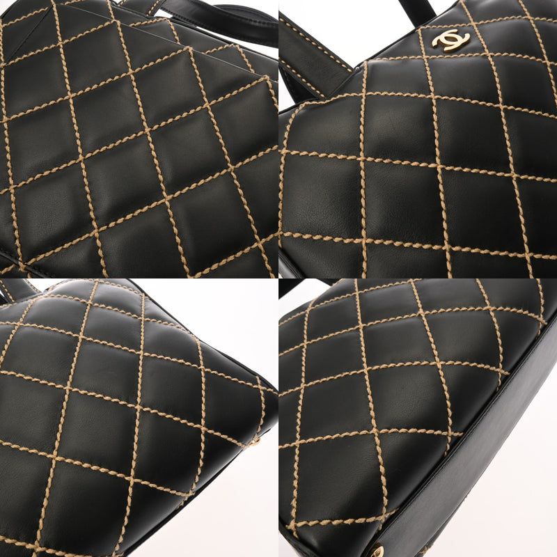 CHANEL シャネル ワイルドステッチ ミニボーリングバッグ ブラック レディース カーフ ハンドバッグ ABランク 中古 銀蔵