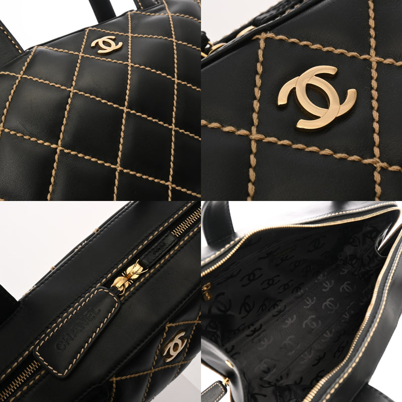 CHANEL シャネル ワイルドステッチ ミニボーリングバッグ ブラック レディース カーフ ハンドバッグ ABランク 中古 銀蔵