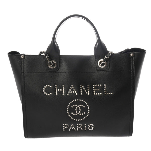 CHANEL シャネル ドーヴィル MM スタッズ ブラック A57067 レディース キャビアスキン トートバッグ ABランク 中古 銀蔵