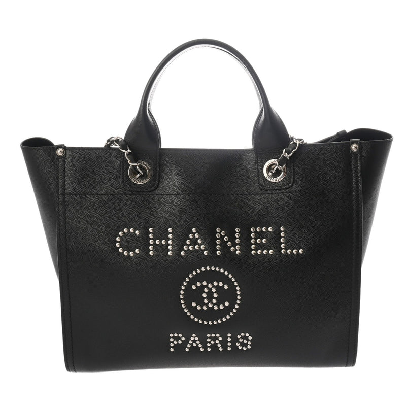 CHANEL シャネル ドーヴィル MM スタッズ ブラック A57067 レディース キャビアスキン トートバッグ ABランク 中古 銀蔵