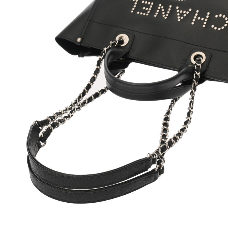 CHANEL シャネル ドーヴィル MM スタッズ ブラック A57067 レディース キャビアスキン トートバッグ ABランク 中古 銀蔵