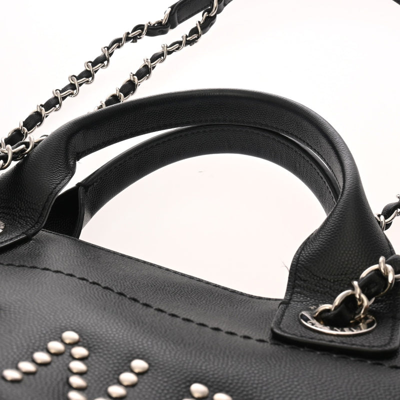 CHANEL シャネル ドーヴィル MM スタッズ ブラック A57067 レディース キャビアスキン トートバッグ ABランク 中古 銀蔵