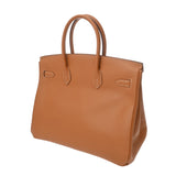 HERMES エルメス バーキン 35 ゴールド □F刻印(2002年頃) ユニセックス ヴォーシャモニー ハンドバッグ ABランク 中古 銀蔵