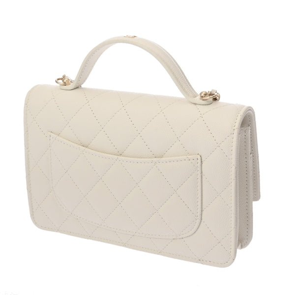 CHANEL シャネル マトラッセ トップハンドル チェーンウォレット ホワイト A92990 レディース キャビアスキン ハンドバッグ 新同 中古 銀蔵