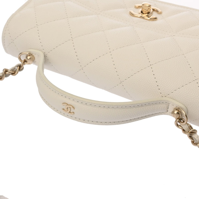 CHANEL シャネル マトラッセ トップハンドル チェーンウォレット ホワイト A92990 レディース キャビアスキン ハンドバッグ 新同 中古 銀蔵