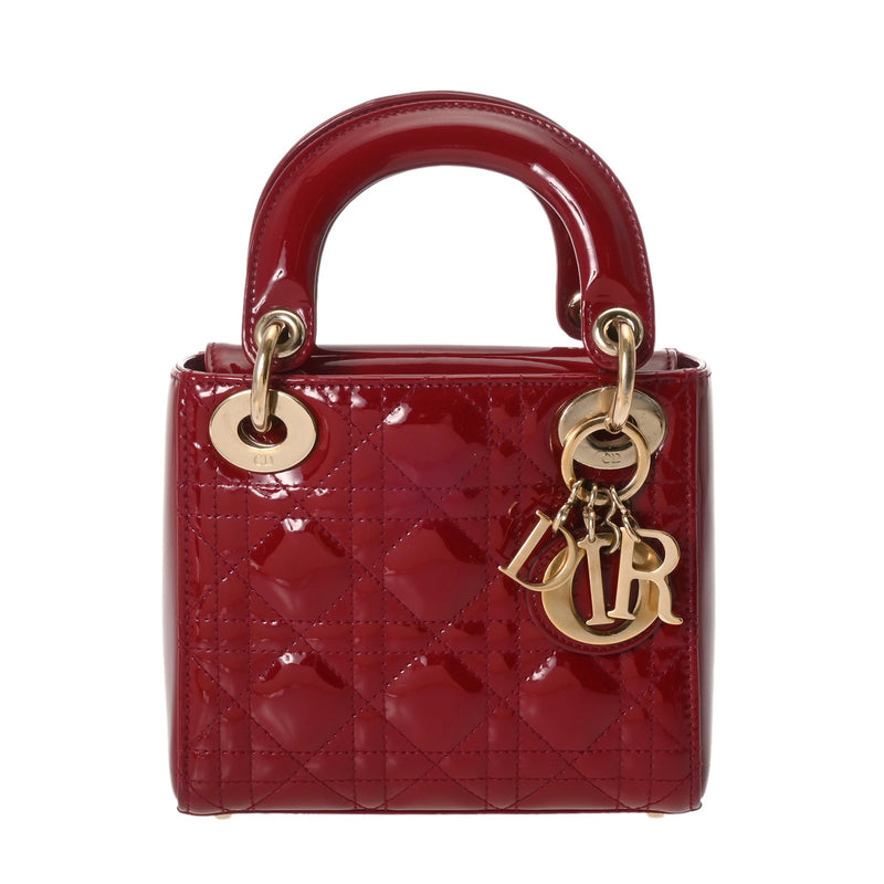 CHRISTIAN DIOR クリスチャンディオール Lady Dior バッグ ミニ 2WAY レッド レディース パテントカーフスキン ハンドバッグ Aランク 中古 銀蔵