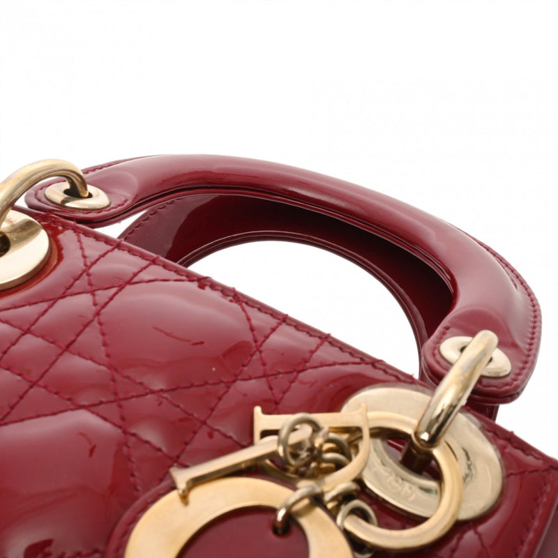 CHRISTIAN DIOR クリスチャンディオール Lady Dior バッグ ミニ 2WAY レッド レディース パテントカーフスキン ハンドバッグ Aランク 中古 銀蔵