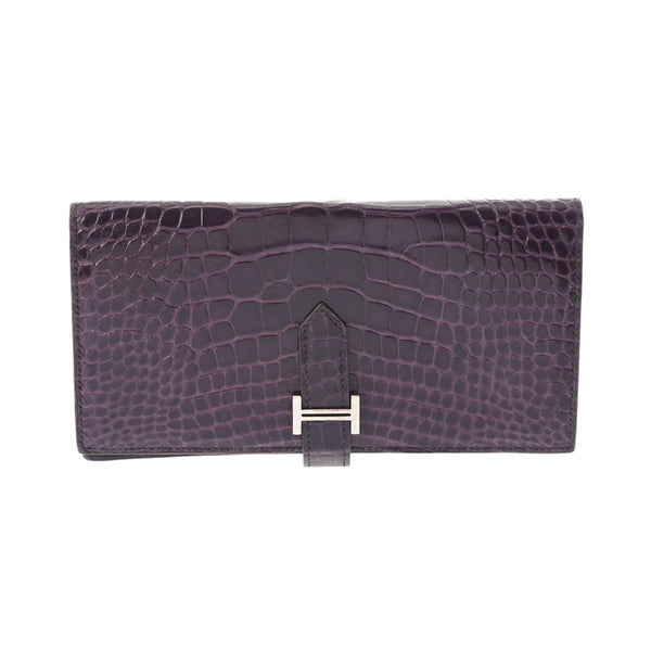 HERMES エルメス ベアンスフレ アメジスト □M刻印(2009年頃) レディース アリゲーターリセ 長財布 Bランク 中古 銀蔵