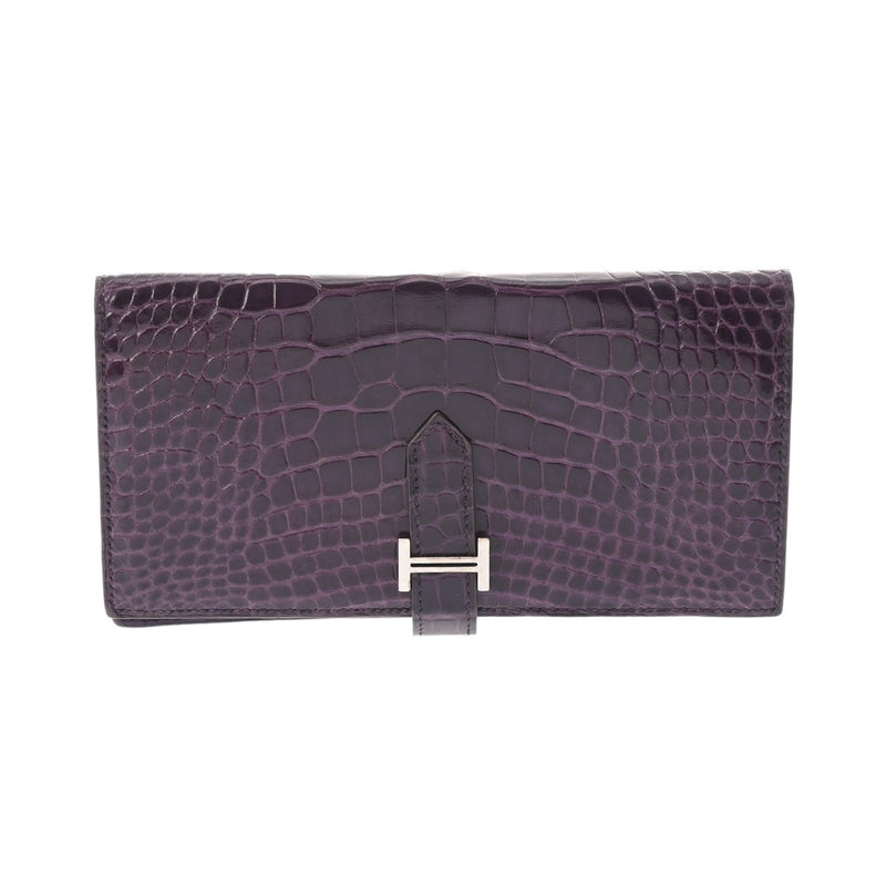 HERMES エルメス ベアンスフレ アメジスト □M刻印(2009年頃) レディース アリゲーターリセ 長財布 Bランク 中古 銀蔵