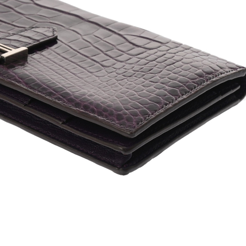 HERMES エルメス ベアンスフレ アメジスト □M刻印(2009年頃) レディース アリゲーターリセ 長財布 Bランク 中古 銀蔵
