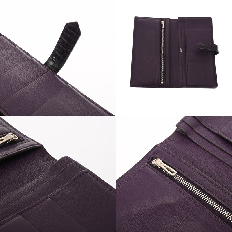 HERMES エルメス ベアンスフレ アメジスト □M刻印(2009年頃) レディース アリゲーターリセ 長財布 Bランク 中古 銀蔵