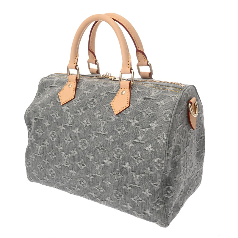 LOUIS VUITTON ルイヴィトン モノグラムデニム スピーディソフト 30 ブルー M13344 レディース デニム ハンドバッグ 未使用 銀蔵