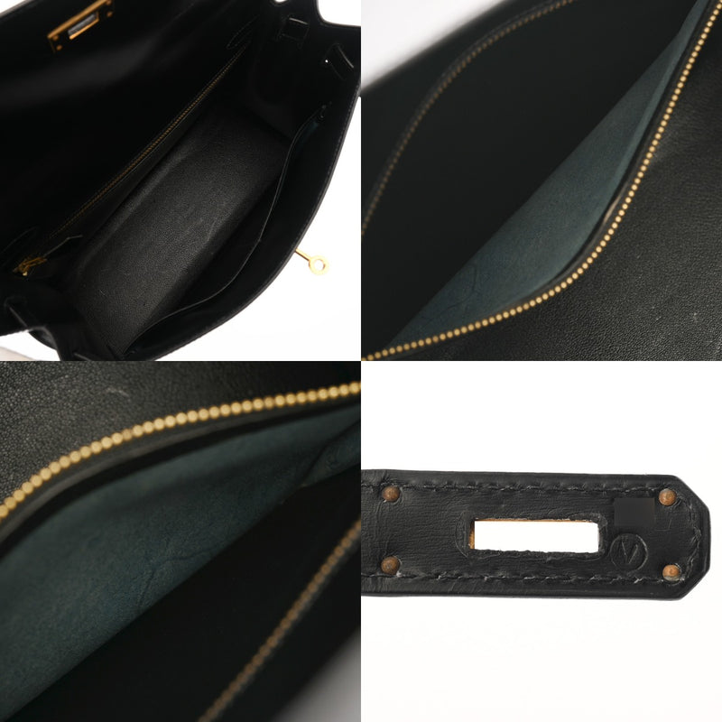 HERMES エルメス ケリー32 外縫い ブラック ○V刻印(1992年頃) レディース ボックスカーフ 2WAYバッグ Aランク 中古 銀蔵