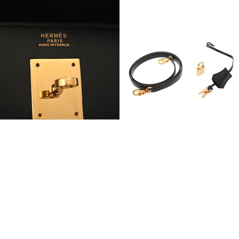 HERMES エルメス ケリー32 外縫い ブラック ○V刻印(1992年頃) レディース ボックスカーフ 2WAYバッグ Aランク 中古 銀蔵