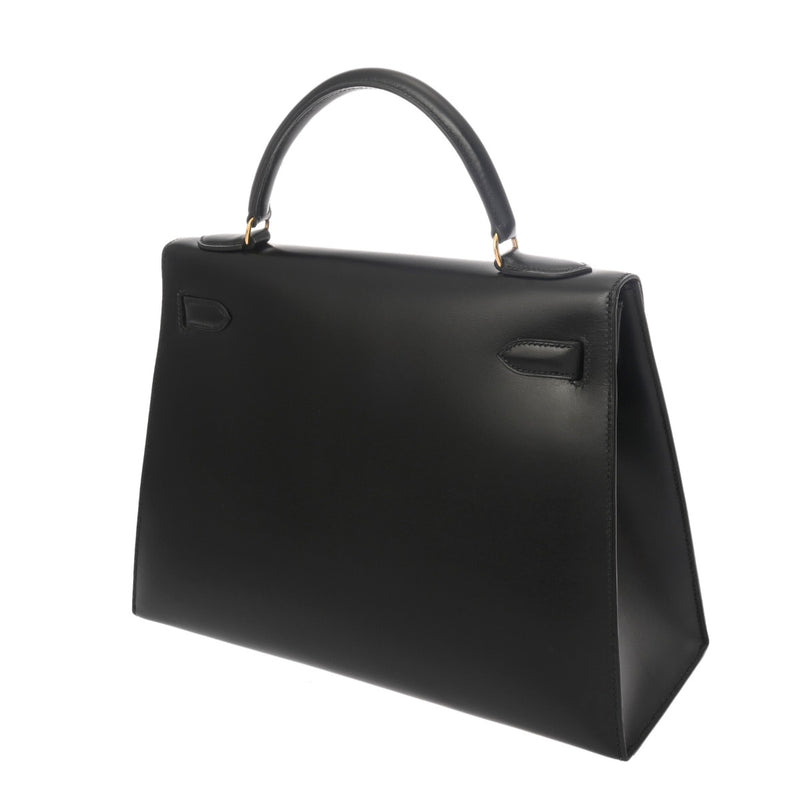 HERMES エルメス ケリー32 外縫い ブラック ○V刻印(1992年頃) レディース ボックスカーフ 2WAYバッグ Aランク 中古 銀蔵