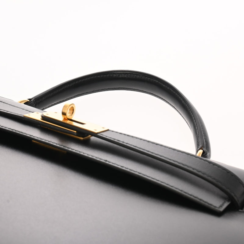 HERMES エルメス ケリー32 外縫い ブラック ○V刻印(1992年頃) レディース ボックスカーフ 2WAYバッグ Aランク 中古 銀蔵