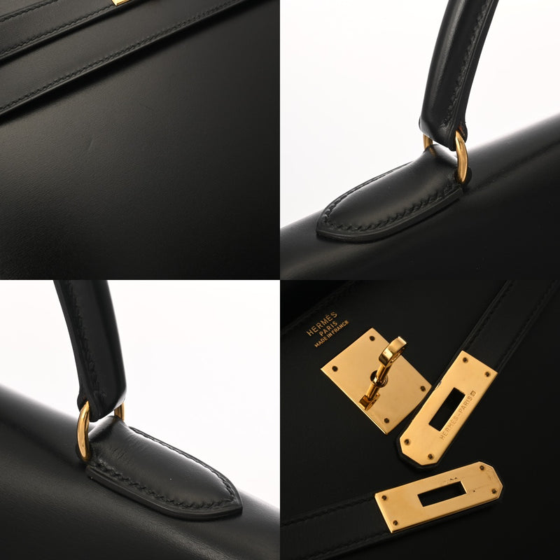 HERMES エルメス ケリー32 外縫い ブラック ○V刻印(1992年頃) レディース ボックスカーフ 2WAYバッグ Aランク 中古 銀蔵