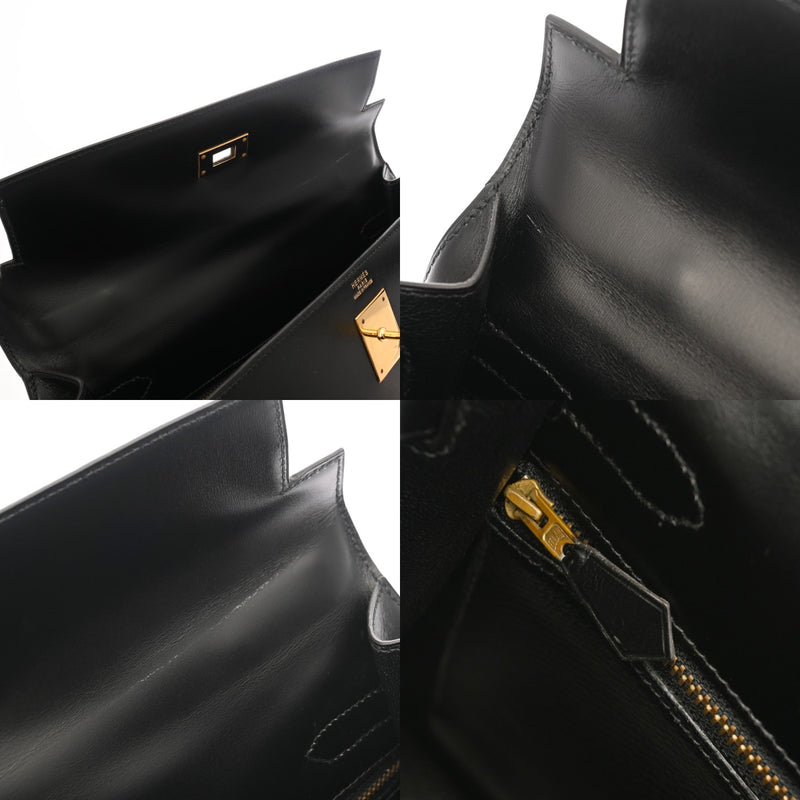 HERMES エルメス ケリー32 外縫い ブラック ○V刻印(1992年頃) レディース ボックスカーフ 2WAYバッグ Aランク 中古 銀蔵