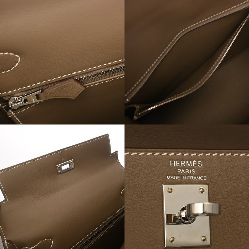 HERMES エルメス ケリー パテッド 25 外縫い エトゥープ U刻印(2022年頃) レディース ヴォースイフト 2WAYバッグ Aランク 中古 銀蔵
