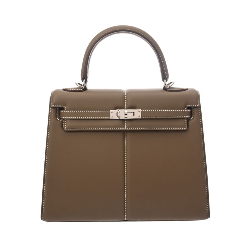 HERMES エルメス ケリー パテッド 25 外縫い エトゥープ U刻印(2022年頃) レディース ヴォースイフト 2WAYバッグ Aランク 中古 銀蔵