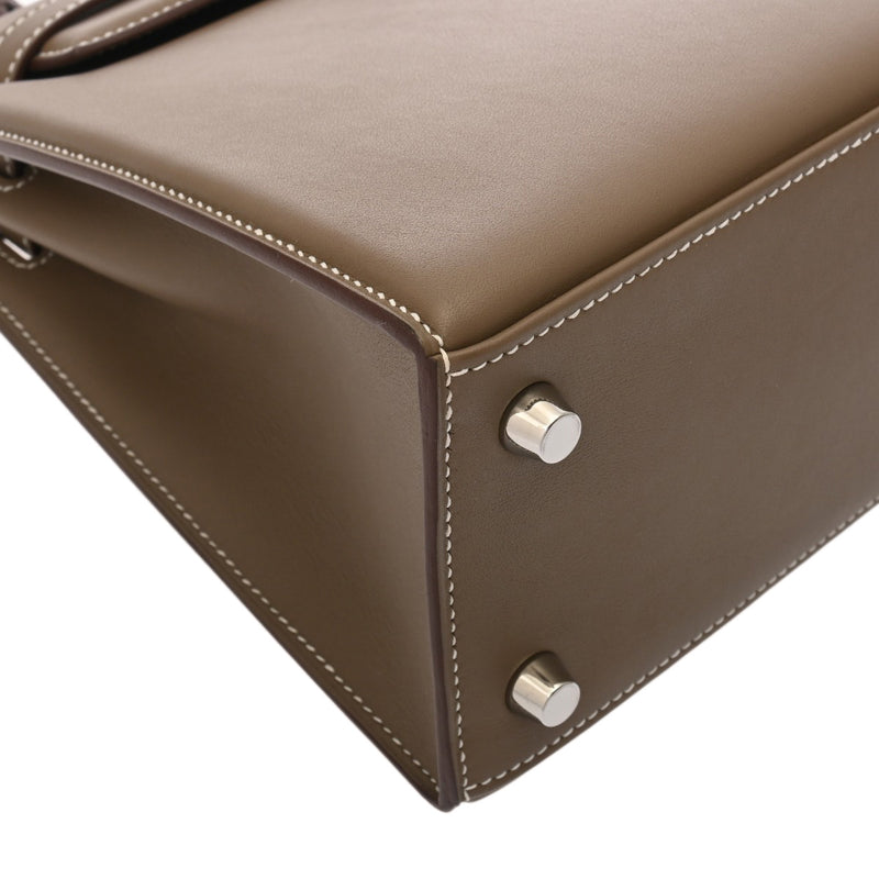 HERMES エルメス ケリー パテッド 25 外縫い エトゥープ U刻印(2022年頃) レディース ヴォースイフト 2WAYバッグ Aランク 中古 銀蔵